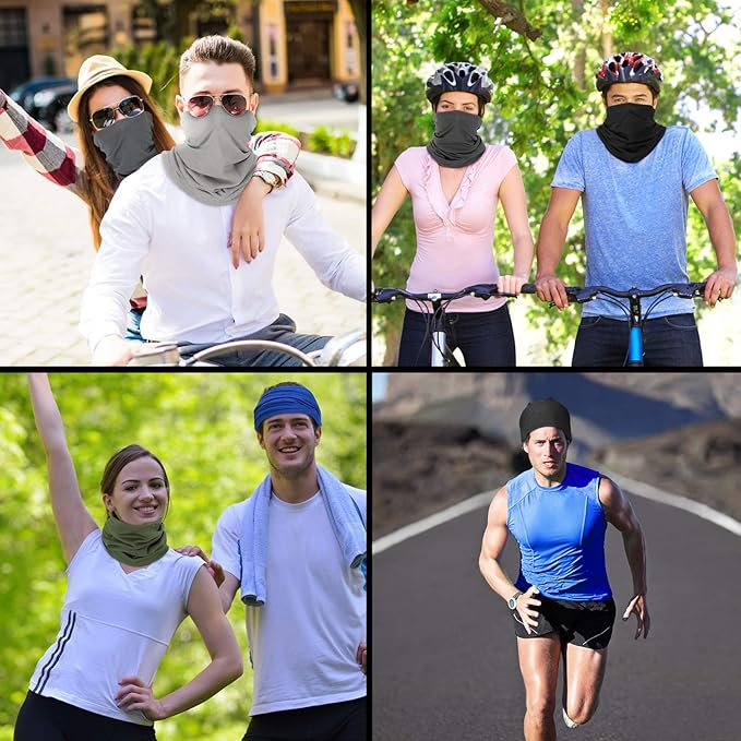 6 Pieces Ski Mask for Men Neck Gaiters Scarf Face Covering Balaclava Winter Cycling Running Fishing Masks Windproof Bandana (Green, Gray, Black, Riyal Blue, White, Dark Gray,6 Pieces)
