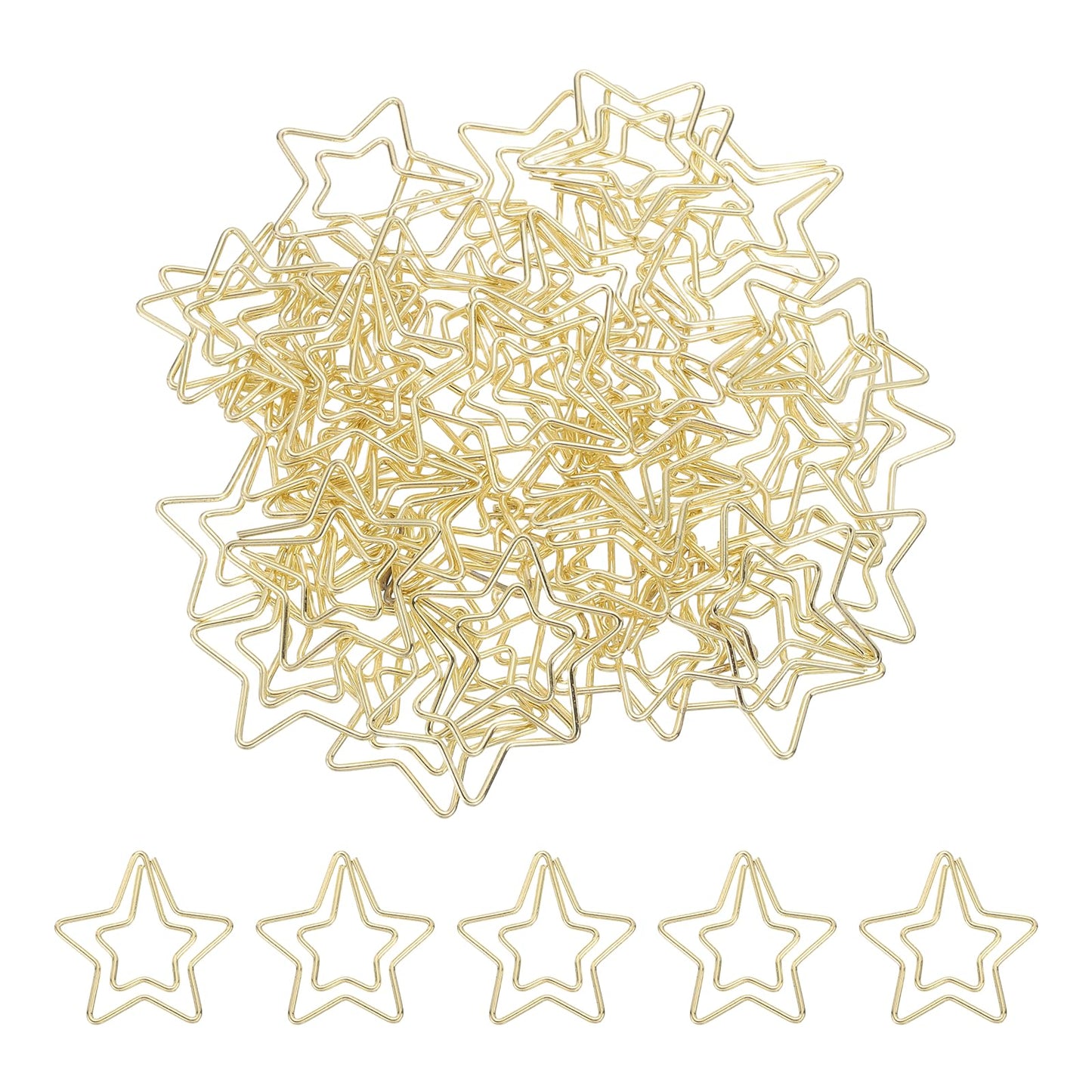 PATIKIL 100pcs Paper Clip, Star Paper Clip Small Cute Rust-Proof Metal Planner Bookmarks for Office Home Rust-Proof Metal Planner Bookmarks for Office Home, 29mm, Bright Gold
