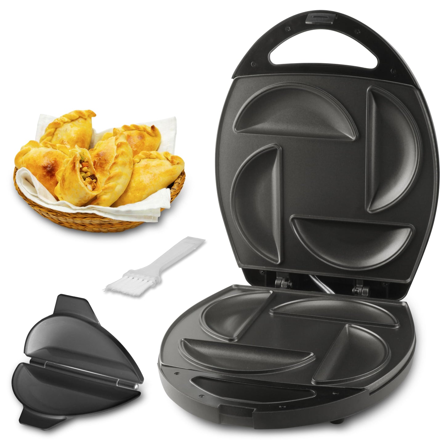 FineMade Electric Empanada Maker Machine with Press Mold,Large Dumpling Maker Press,Pierogi Maker Press Machine,Make 4 Psc of 6 Inches Large Empanadas,Jamaican Beef Patties,Calzones,Pocket Pies,Black
