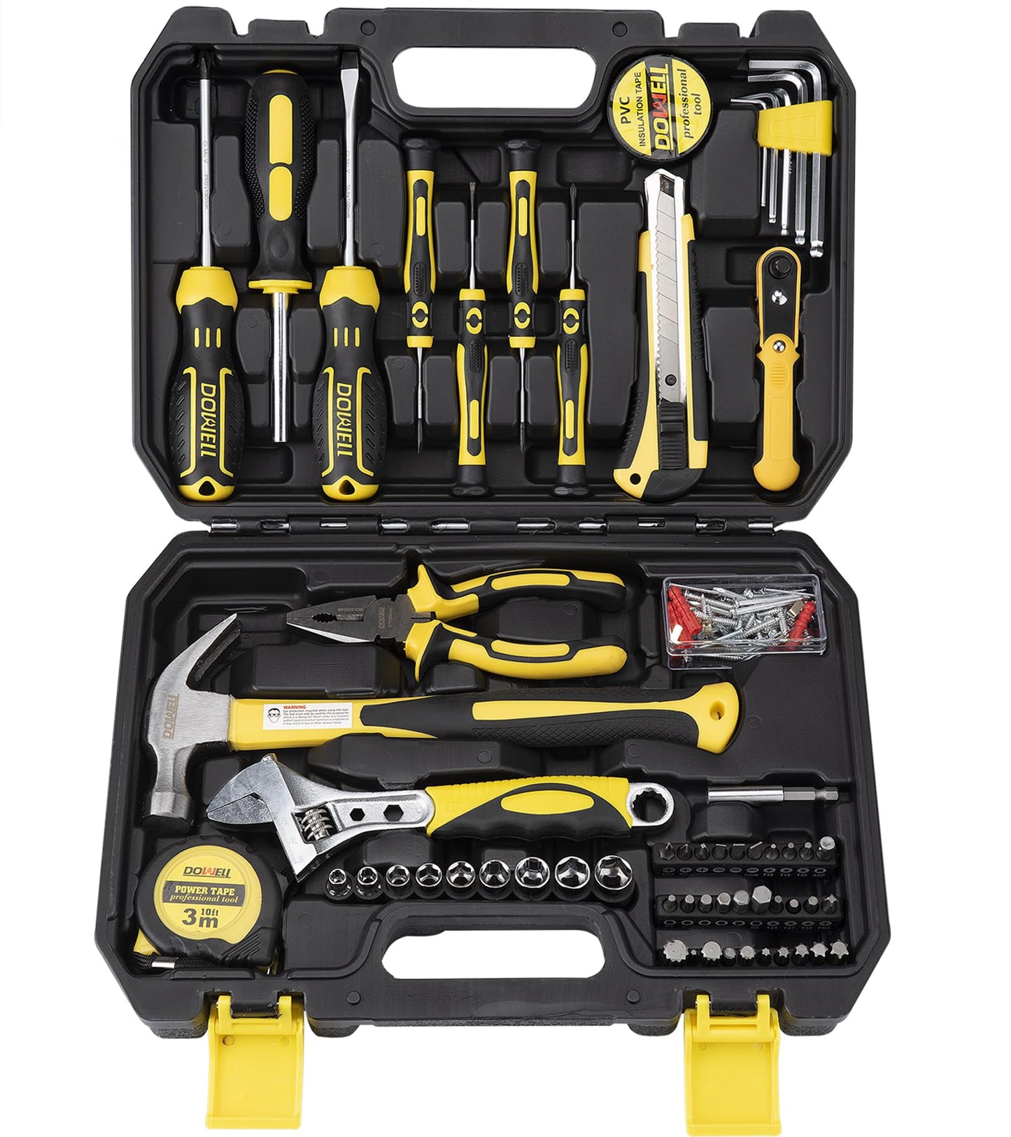 DOWELL Tool Set, Auto Repair Household Tool Kit with Socket, Wrench, Screwdriver, Bits Set and Plastic Toolbox Storage Case, HYT128 (128 Pieces)
