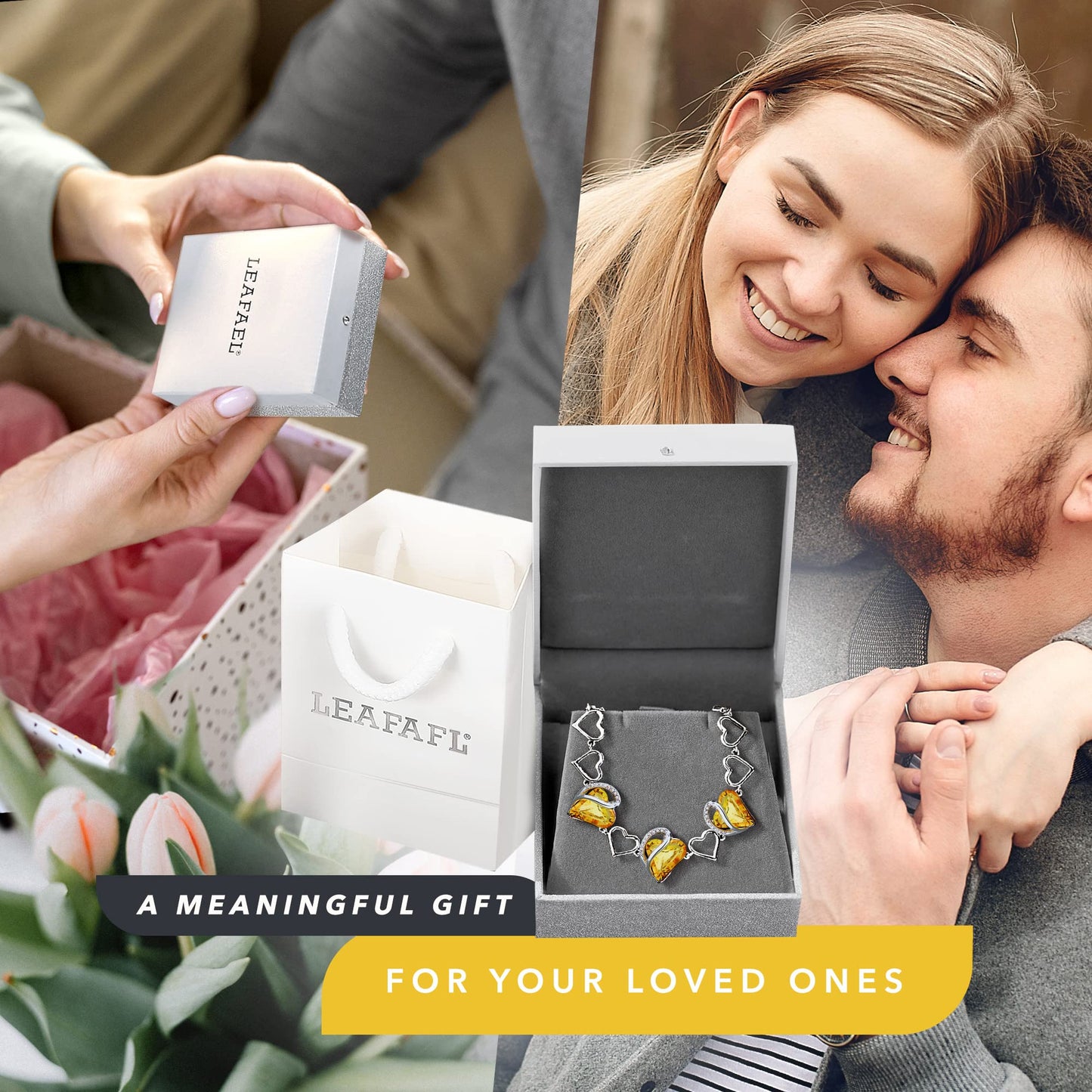 Leafael Infinity Love Heart Gift Bracelet for Women, November Birthstone Crystal, Citrine Yellow, Silver Tone, 7-inch Chain and 2-inch Extender