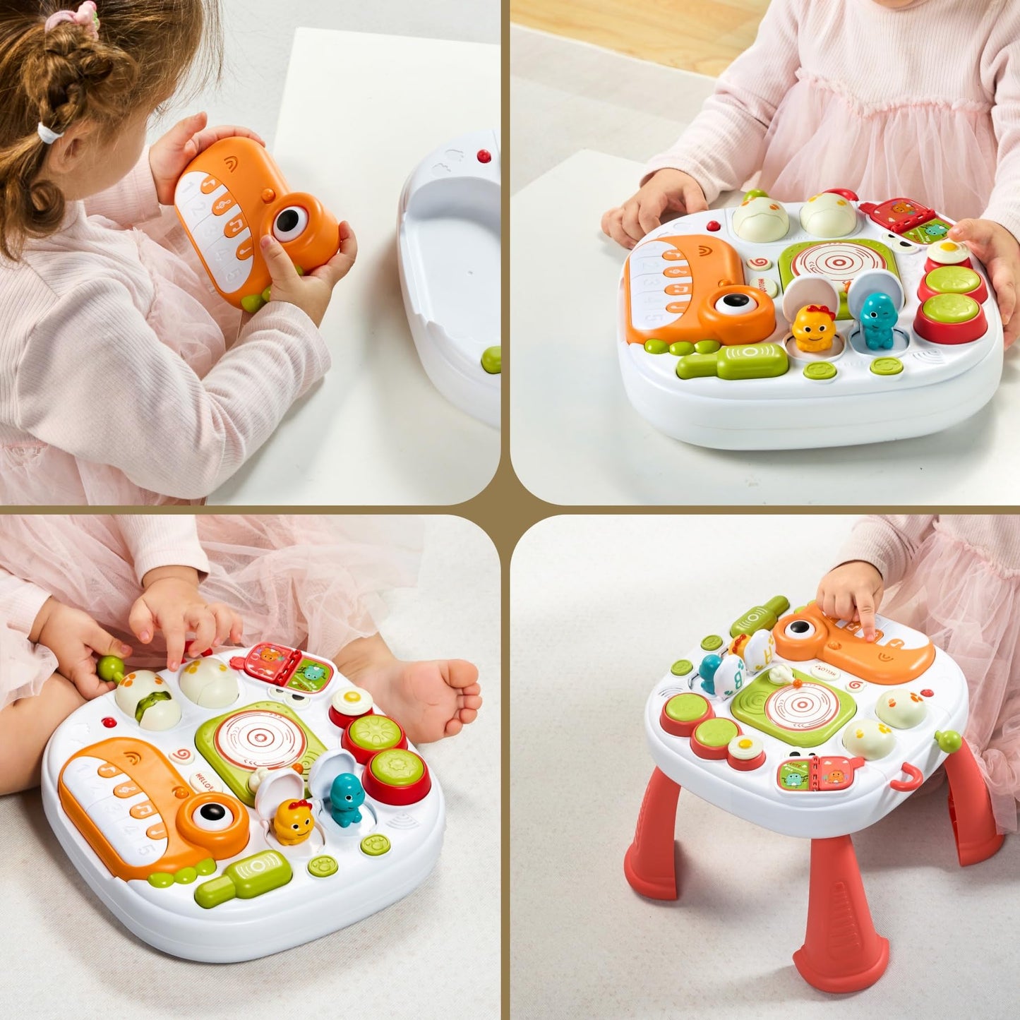 Baby Activity Table Learning & Fun, Baby DJ Table for Sitting Play, Keyboard Musical Toy and Detachable Red Legs Activity Table for Toddlers, Educational Interactive Toys for Kids