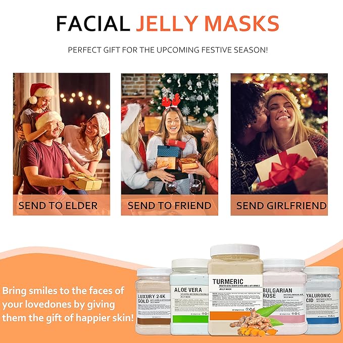 Jelly Mask Powder for Facials Care,Turmemic Jelly Face Mask,Professional Peel Off Rubber Mask, with Double-ended Silicone Brush,23 Fl Oz