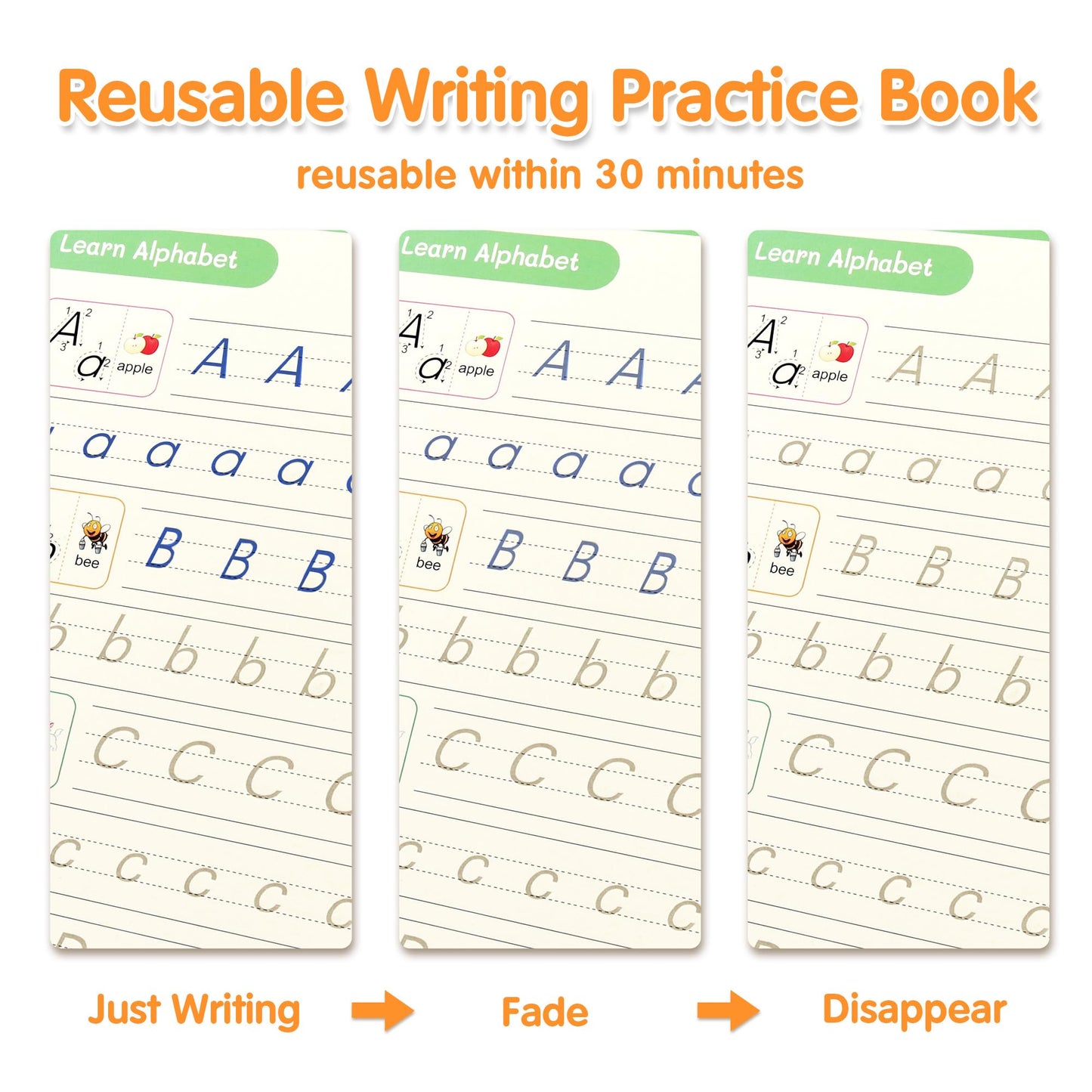 Helsort Large Magic Grooved Practice Copybook for Kids, Reusable Grooved Handwriting Workbook, Learn to Write Number Letter Tracing for Kids Ages 3-8 Kindergarten Preschool Calligraphy 10.2×7.3"