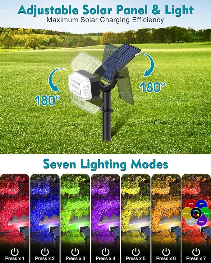 Solar Spot Lights Outdoor Waterproof IP65,[49 LEDs/6 Pack] RGB Christmas 7 Modes Color Changing Solar Spotlights, Adjustable Landscape Flood Powered Lights for Yard Garden Pathway(Multicolor)