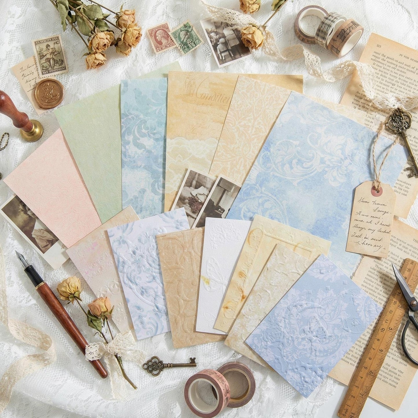 Humyoun 150 Sheets Textured Scrapbook Paper with 6 Styles, 2 Size Decoupage Scrapbooking Supplies Rice Paper for Craft Junk Journal Supplies, Card Making, Collage Kit