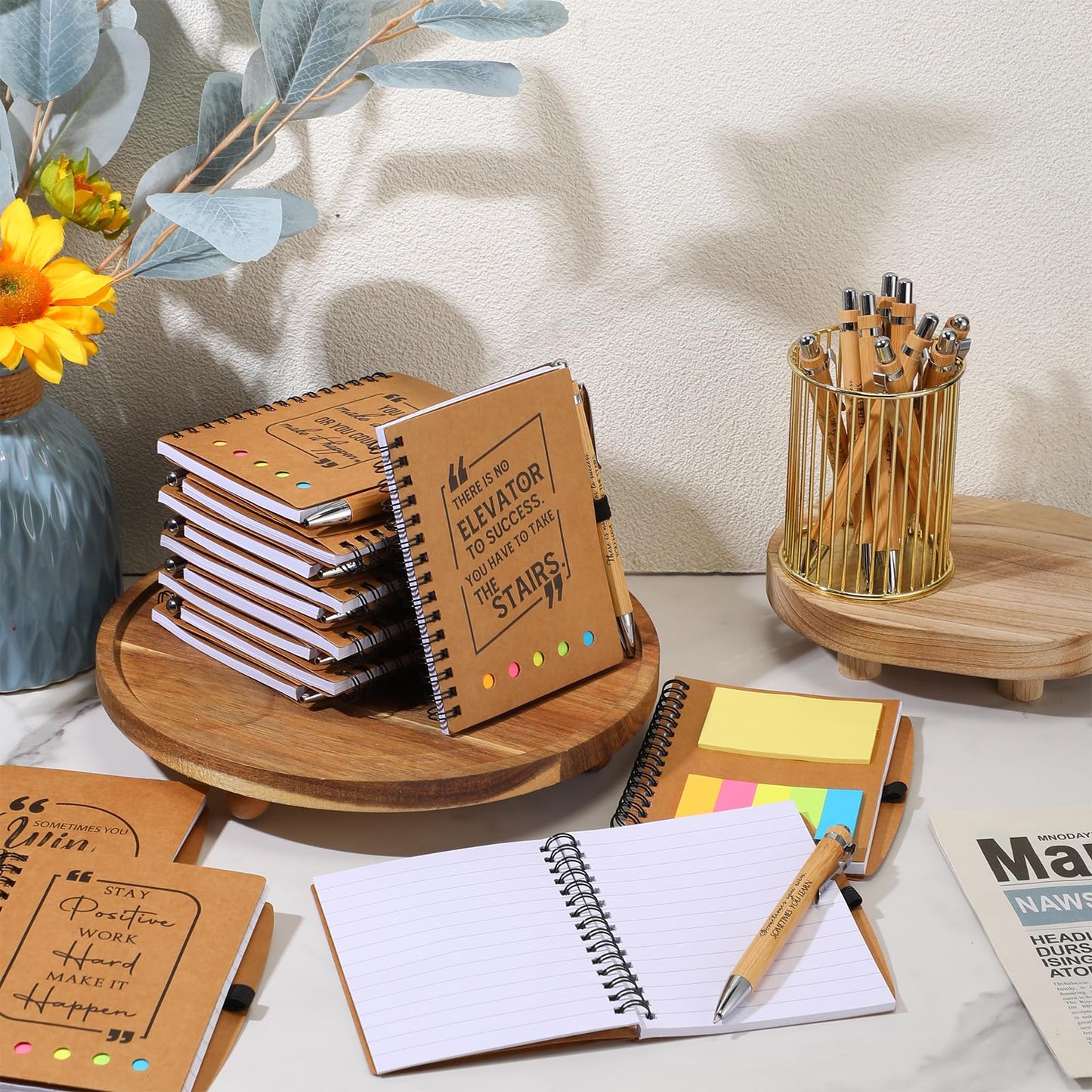 Resurhang 20 Sets Inspirational Notebook Bulk Christmas Employee Appreciation Gifts Spiral Weekly Planner Notebook with Sticky Note Bamboo Pens for Holiday Teacher Team Coworker Nurse Staff