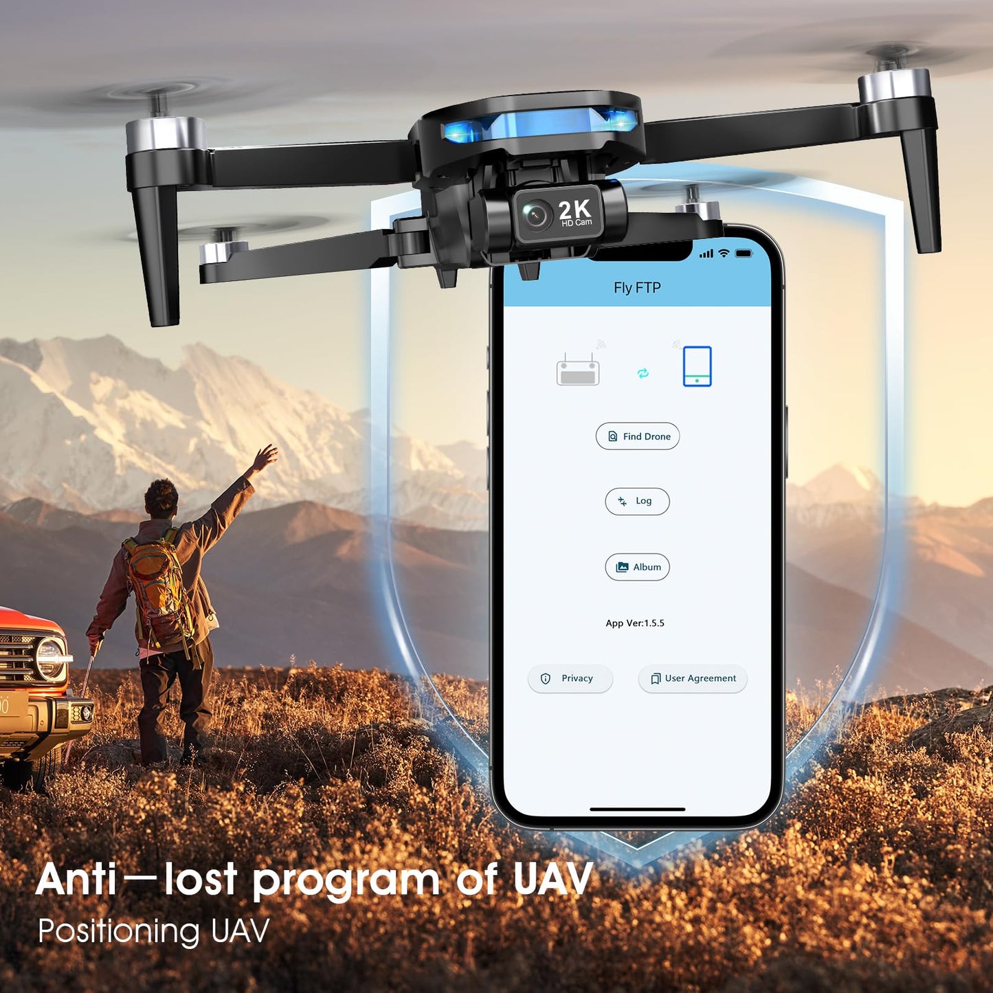 GPS Drone with EIS 2K Camera for Adults, 7.22 inch Screen on Remote Controller, 64 Mins Flight, Long Range Transmission, 3 Speed Adjustable, Follow Me, AI Track, AI Night Shot, Auto Return, Lightweight and Foldable RC Drones for Beginner Toy Gifts, Under
