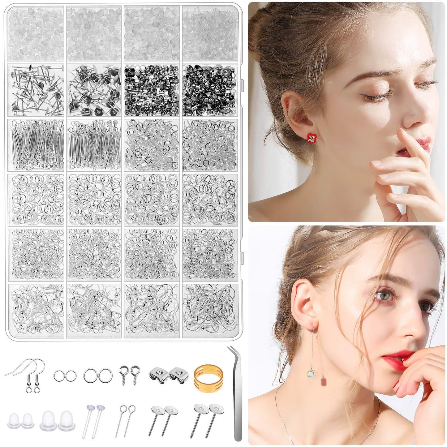 Thrilez 3080Pcs Earring Supplies Kit - Includes Hooks, Backs, Rings, Pins, Posts and Tools for Making and Repairing