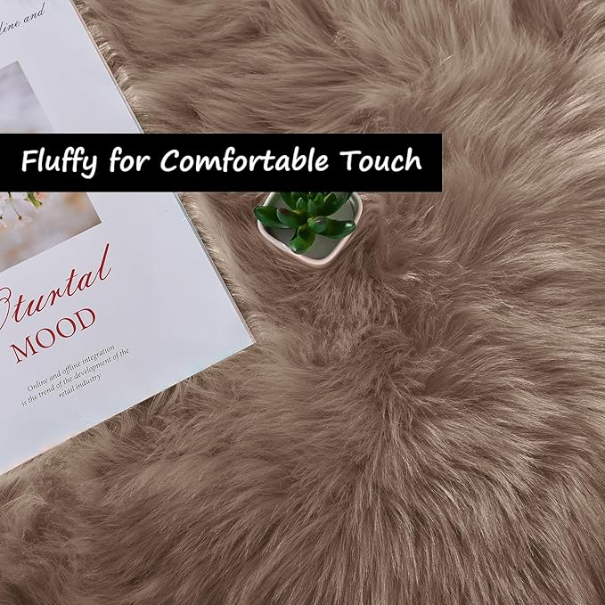 Goolela Furry 2x6 Fluffy Faux Sheepskin Beige Washable Shag Rug for Living Room Bedroom Sofa Cute Room Decor Rectangle
