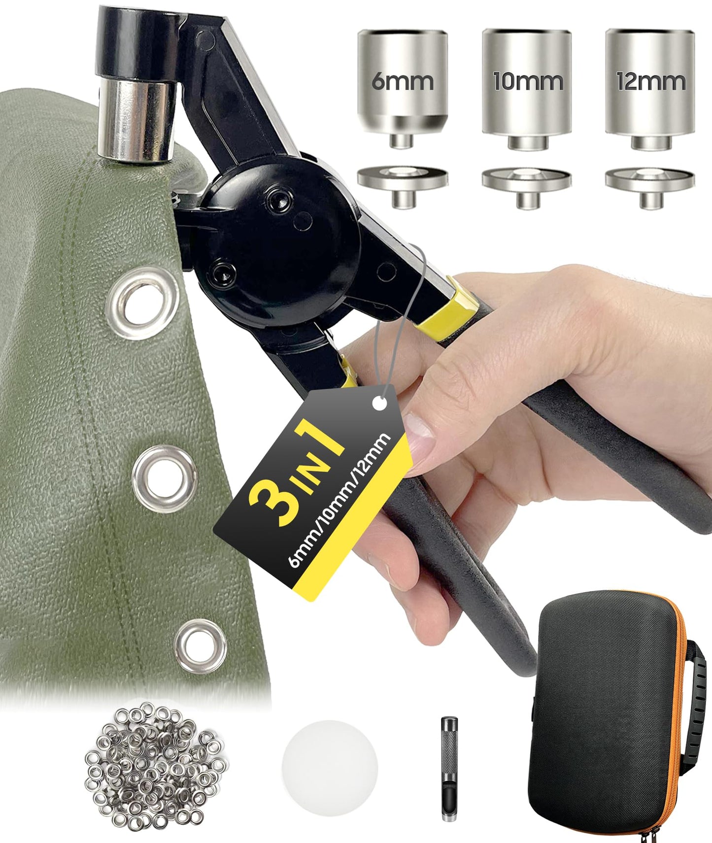 HAPDEN Grommet Tool Kit 1/2 1/4 3/8 Multi-Size Hole Punch, 608 Pcs Heavy Duty Grommets Tool Kit, Eyelets and Grommets for Tarps, Fabric Rings, Leather, Tents, Vinyl, Canvas and so on