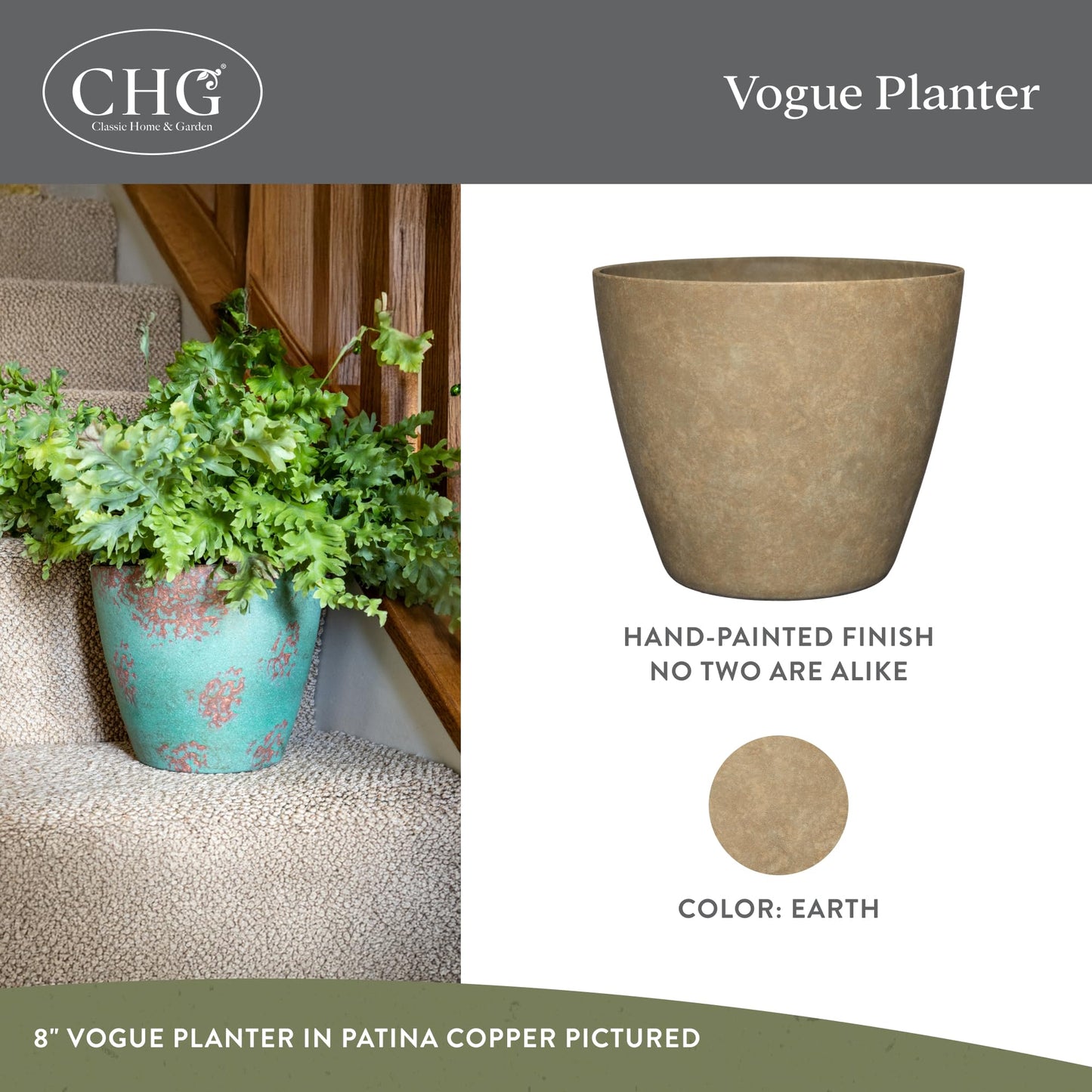 Classic Home and Garden Premiere Collection Planter, Vogue 8", Earth