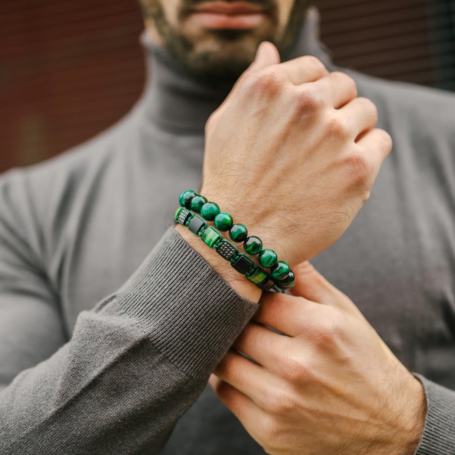GT collection Flat Bead Bracelet, Gemstone Adjustable Bracelets for Men - Beaded Energy Bracelet for Relaxation and Peace, Handcrafted Men's Jewelry Gifts for Men