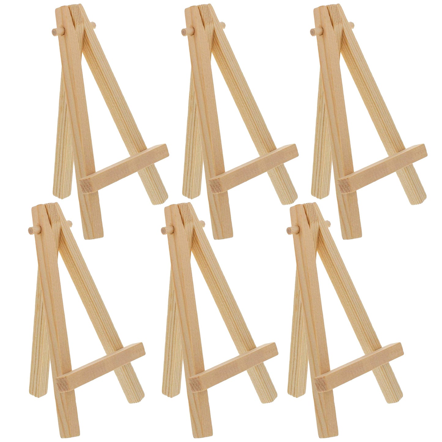 U.S. Art Supply 8" High Small Natural Wooden Easel (6 Pack), A-Frame Canvas Stand Tripod, Small Painting Easels - Tabletop Easel for Painting, Canvases, Student Crafts, Event Signs Photos