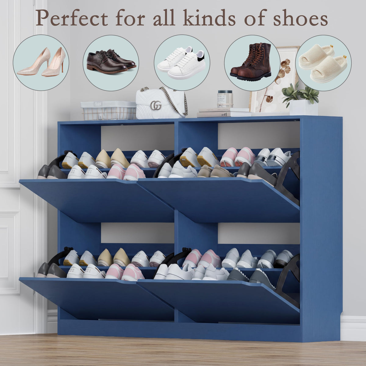 Shoe Cabinet with 4 Flip Drawers