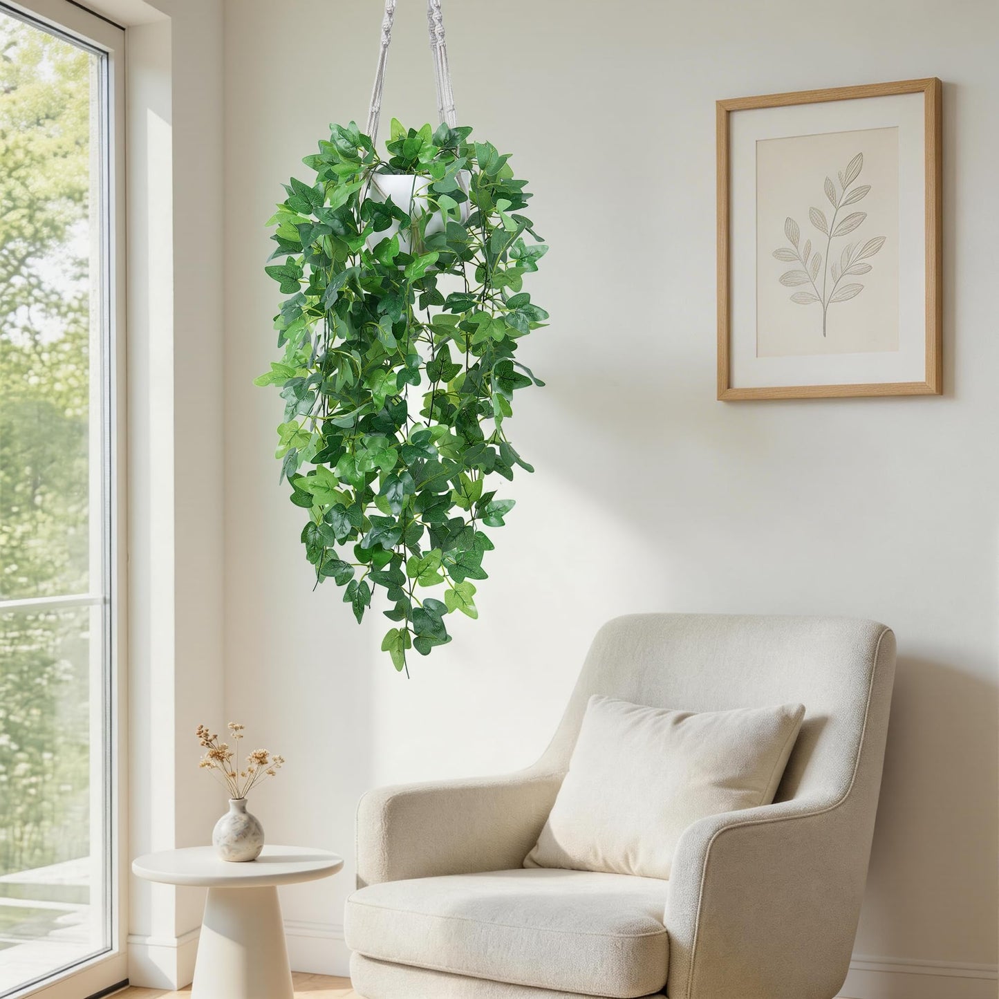 DREAMLOOM 2 Packs Fake Hanging Plants with Pots, Artificial Ivy Hanging Plants with Macrame Hanger for Indoor Decor, Fake Hanging Vines Faux Greenery for Home Kitchen Office