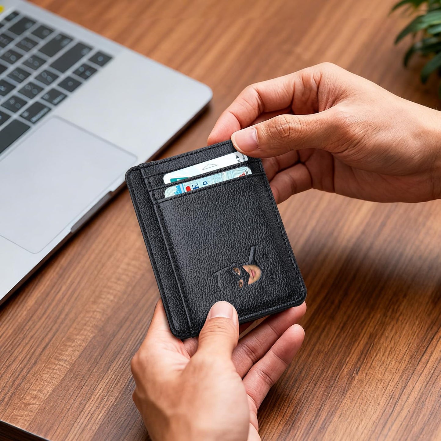 Leather Bat Wallet for Men and Women Personalized Wallet,Design with Cut-out Face,Slim Pocket Bat ID Wallet for Quick Access,Multiple Card Slots and Cash Compartments, the Best Gift for Holiday