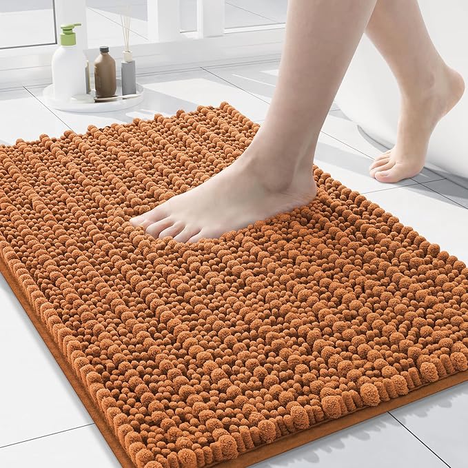Arotive Luxury Chenille Bathroom Rug Mat, Extra Soft Thick Absorbent Shaggy Bath Rugs, Non-Slip Machine Wash Dry, Plush Bath Mats for Bathroom, Shower and Tub, 24x16, Clay