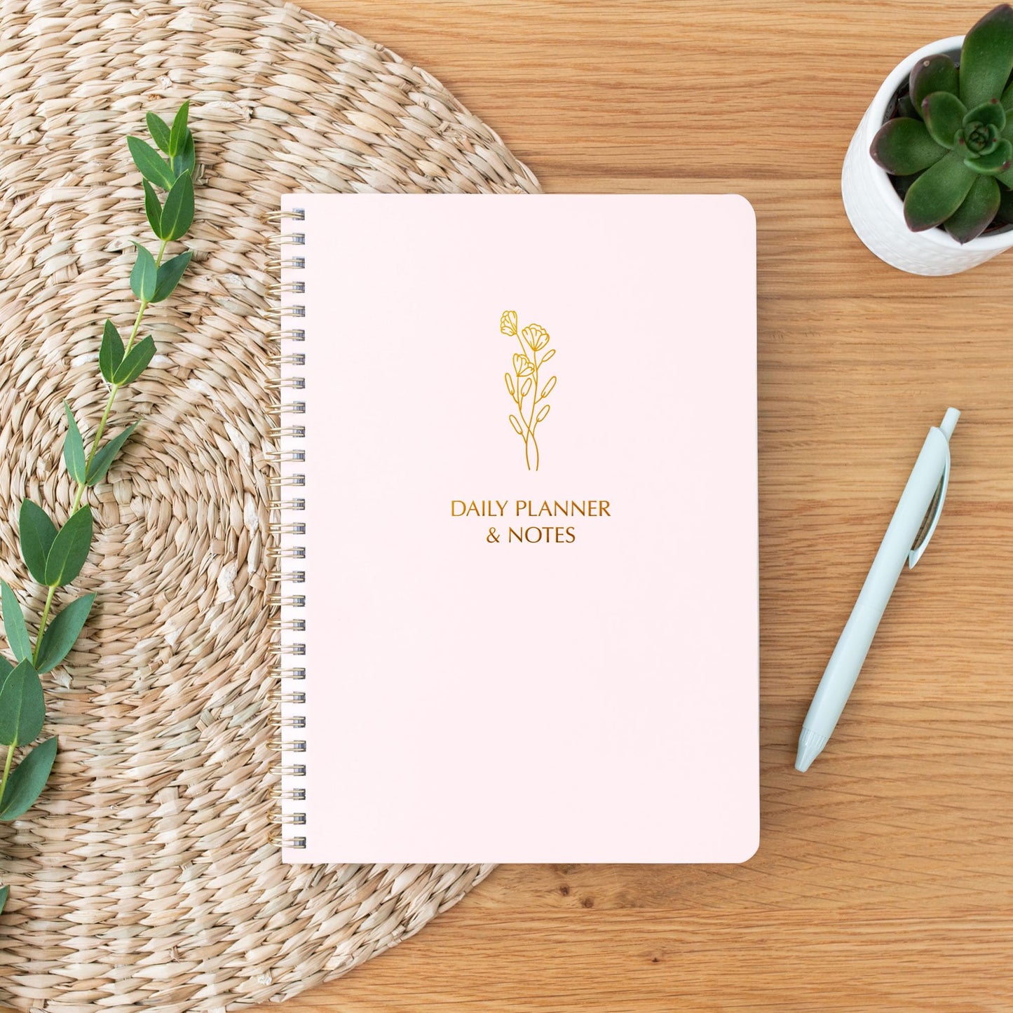 Simple Daily Planner Undated & To Do List Notebook: With Hourly Schedule - 6.5x9.25" Blush Pink - Aesthetic Spiral Note book for Work and Life Tasks - Day & Hour Agenda, Organizer Notepad Journal