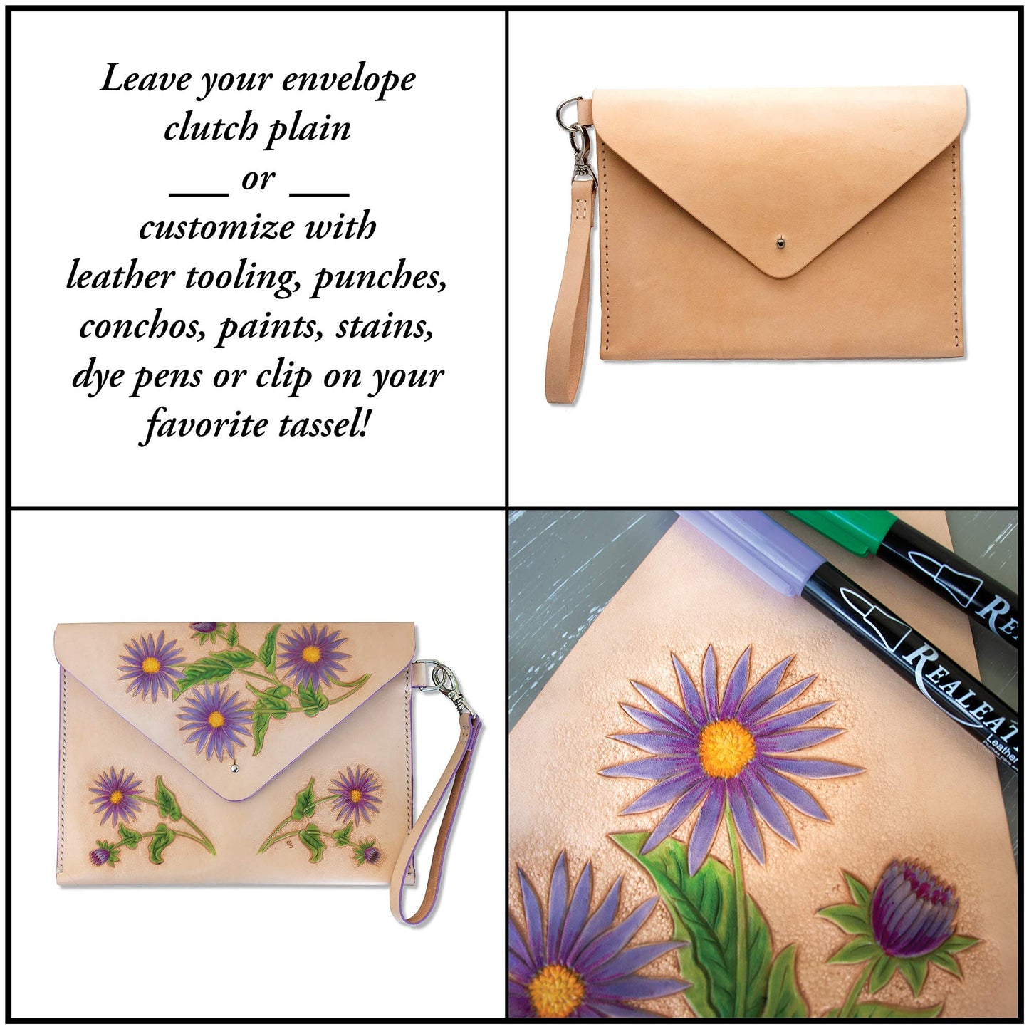 Realeather DIY Envelope Clutch Purse Kit, Natural