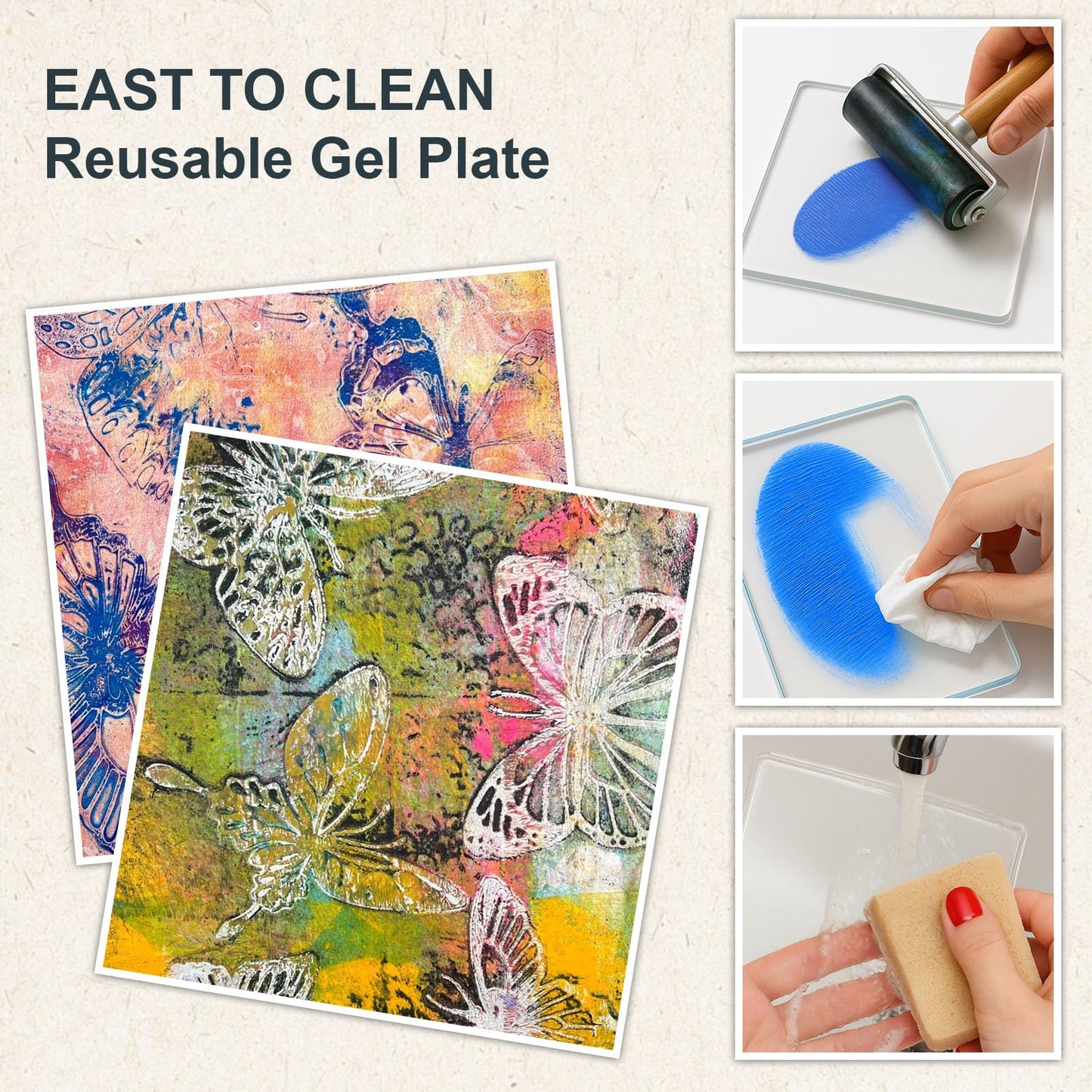 DINGSEN Gel Printing Plate Kit, Complete Printmaking Set with 8” X10” Gel Plate, Brayer, Watercolor Paints, A4 Printmaking Paper, and Essential Tools for Mixed Media Art, Monoprinting, Card Making