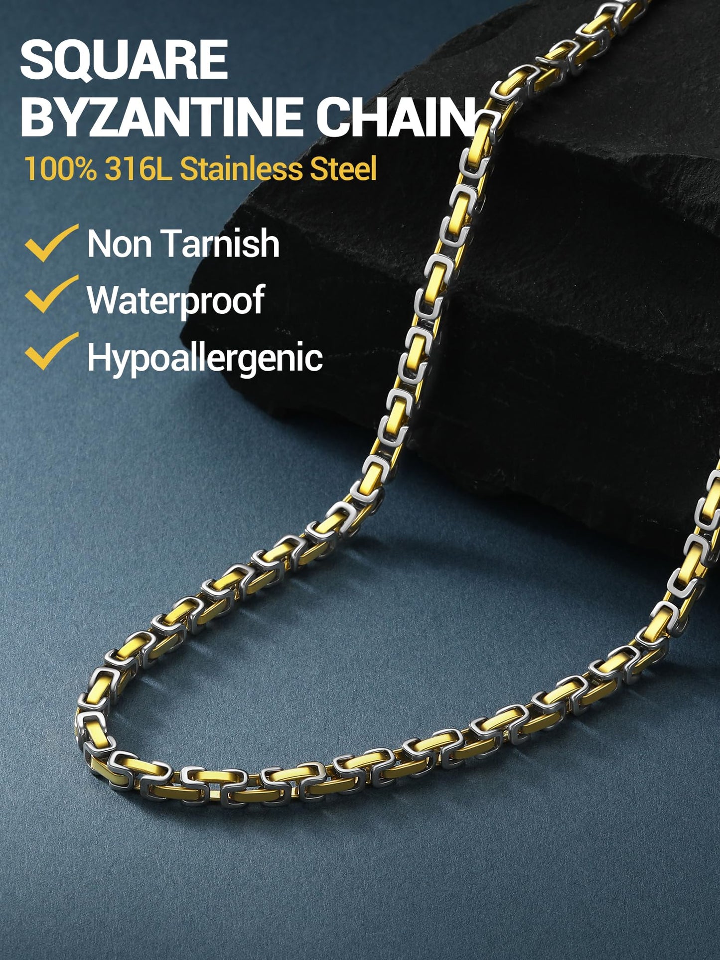 PROSTEEL 4mm Byzantine Necklace Chain For Men Necklace 24 Inch Chains