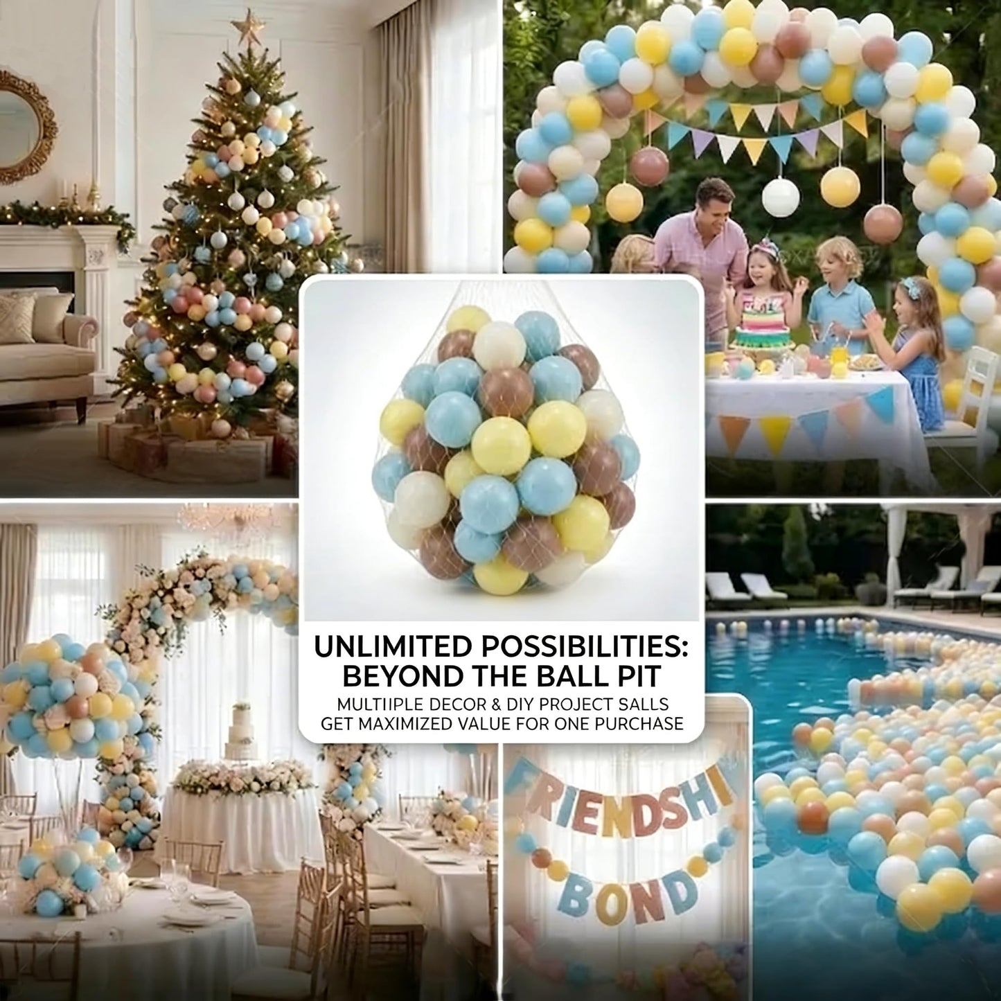 Glispaire 100 PCS Ball Pit Balls, 2.15", Milk White/Milk Yellow/Light Grayish Blue/Coffee, Phthalate/BPA-Free, Non-Toxic Crush-Proof Sensory Balls for Kids