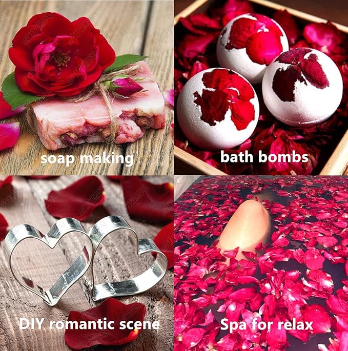 Dried Red Rose Petals 1.75oz/50g, Real Natural Dried Rose Petals for Bath, Soap Making, Candle Making, Wedding, Confetti, DIY Crafts, Non Edible (Red)