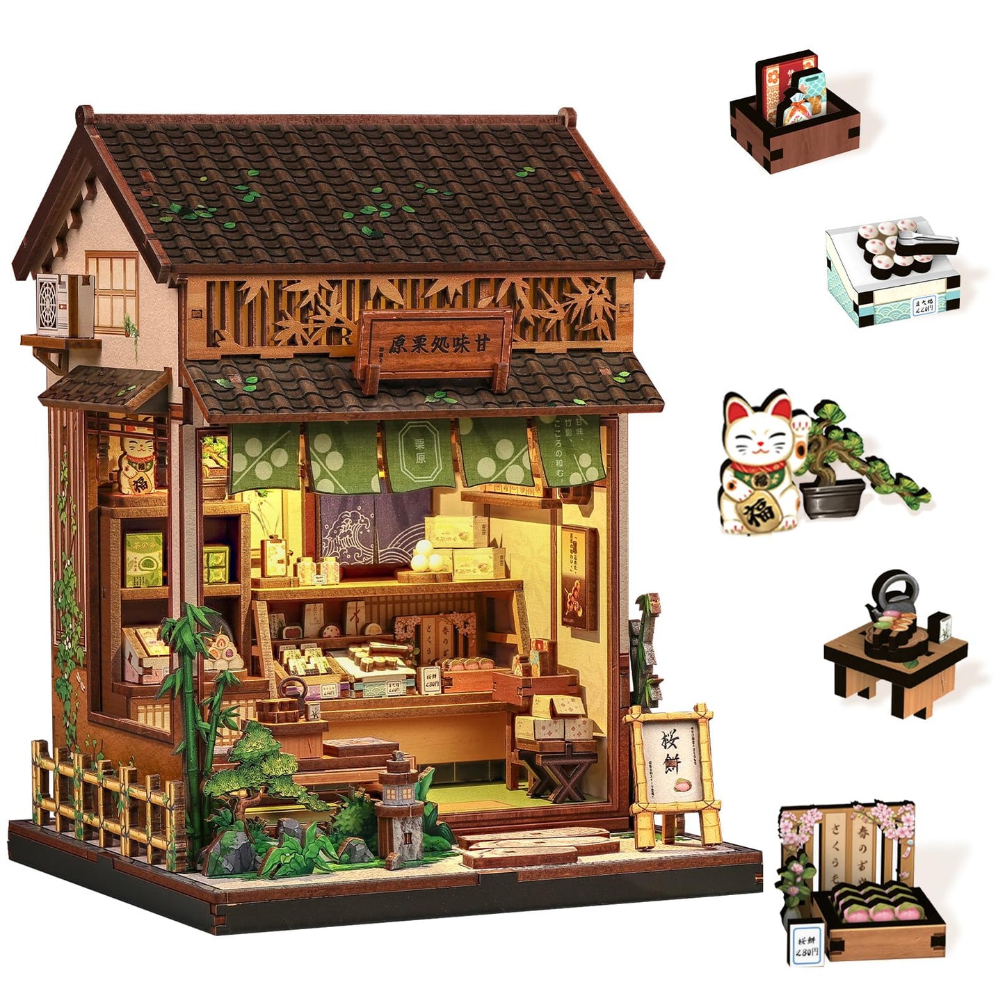 Endless Limit Book Nook Kit - DIY Miniature Japanese Wagashi Shop, 3D Wooden Puzzle Dollhouse with LED Lights, Tiny Bookend & Creative Bookshelf Decor, Craft Gift for Adults, Teens & Book Lovers
