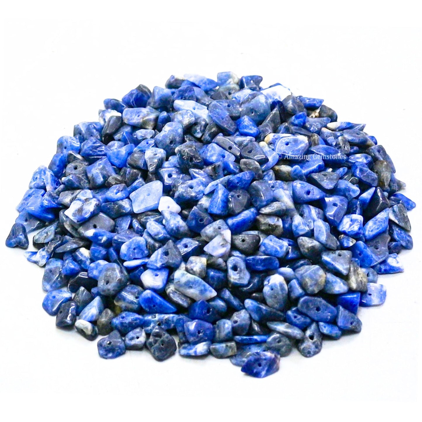 Sodalite Pre Drilled Crystal Crushed Chips Beads for Bracelets Making, DIY Handmade Natural Healing Crystals (25 Inch Strand)