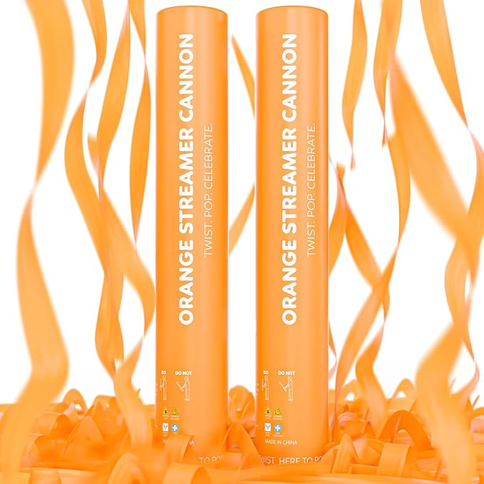 2 Pack Streamer Cannon Confetti Poppers | Biodegradable Orange Confetti | TUR Party Supplies | Launches Up to 25ft | Giant (12 in) | Party Poppers for Graduation, Birthdays, Weddings, and Memorial Day
