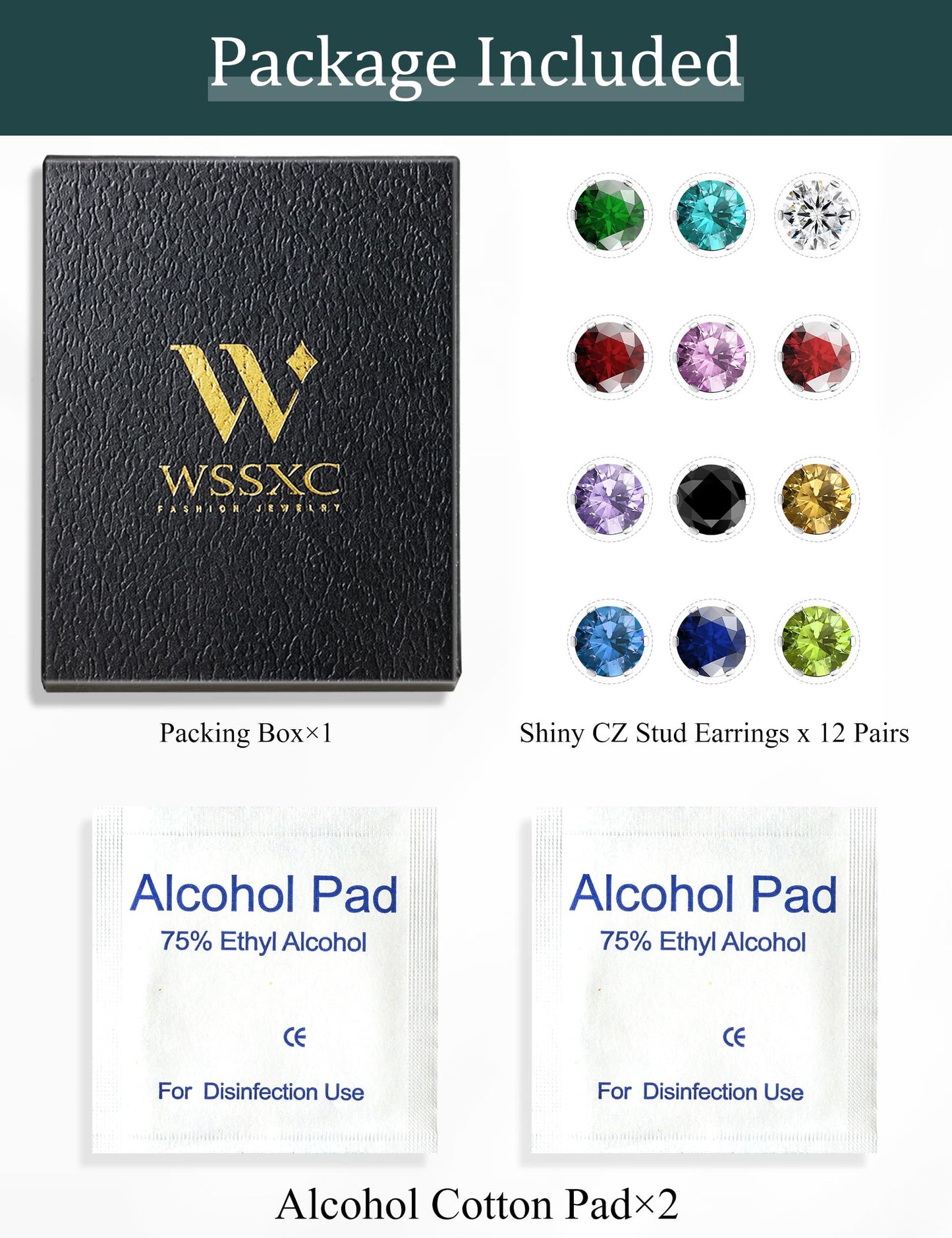 12 Pairs Hypoallergenic Surgical Steel Studs – 12-Color Cubic Zirconia Earrings for Women & Men"