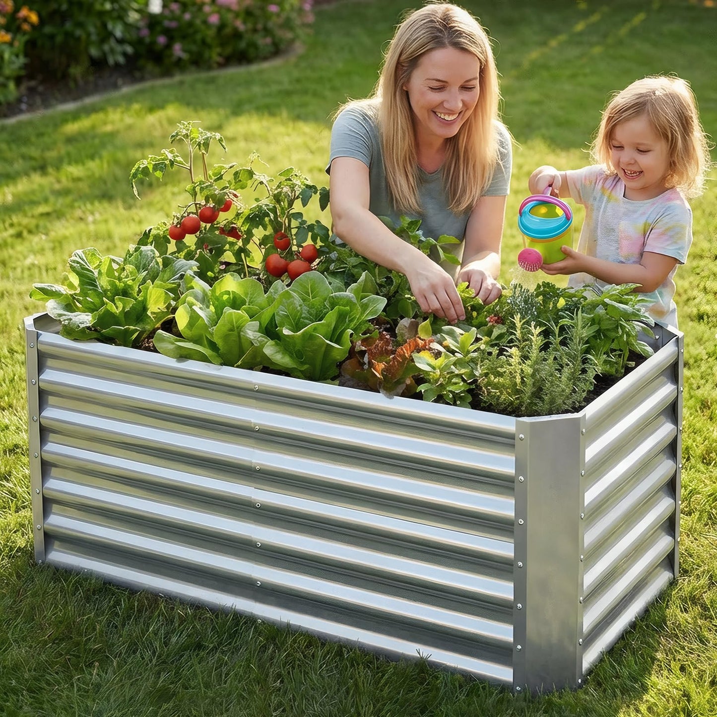 GoCampDirect 4x2x2ft (2 Pack) Raised Garden Bed - Galvanized Deep Root Planter Boxes Outdoor with Wing Nuts and Safety Edges for Gardening Vegetables, Flowers, Herbs, Succulents - Silver