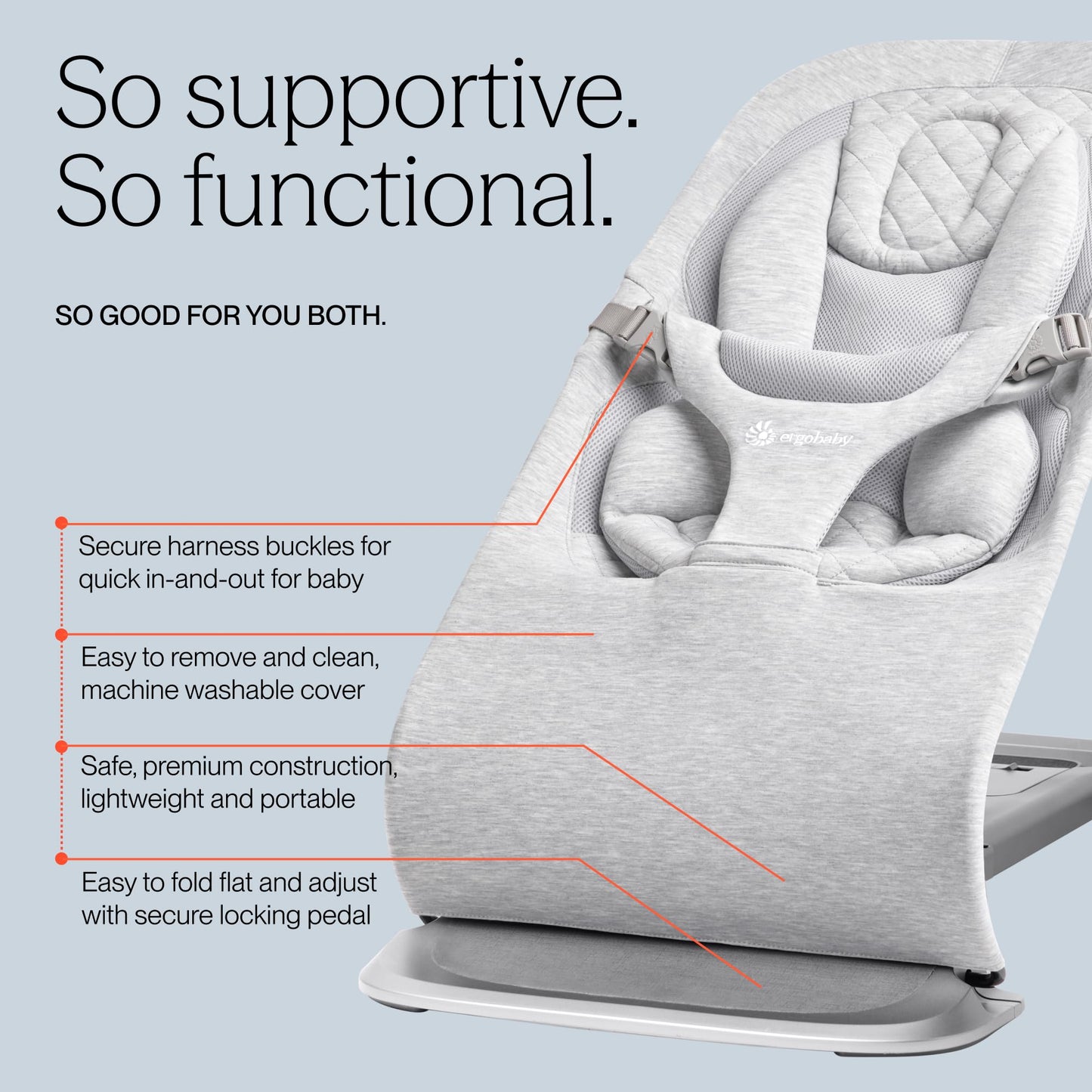 Ergobaby Evolve 3-in-1 Bouncer Seat for Babies and Toddlers 5.5-25lbs - Multi Position Baby Rocker Seat with Adjustable Heights, Secure Harness, Newborn Insert - Sage Green