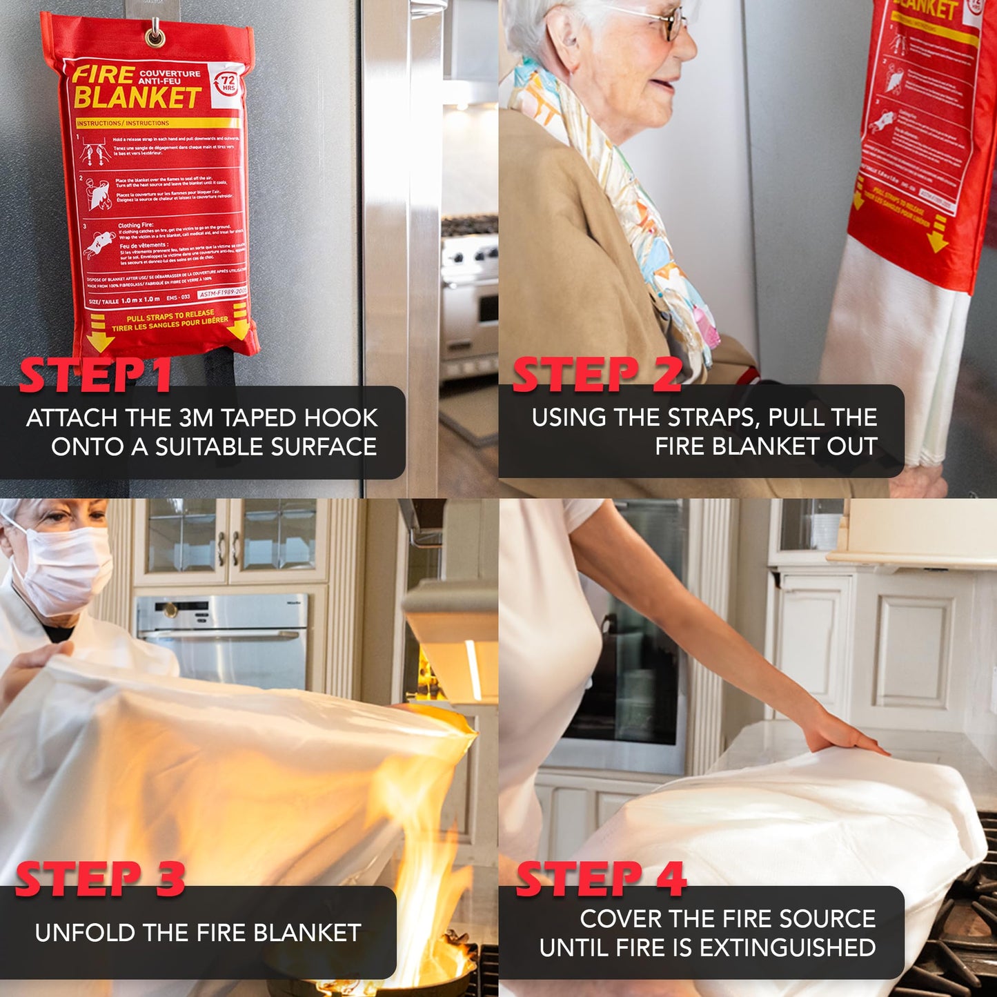 72 HRS Emergency Fire Blanket 40"×40" – Fire Safety Tool for Home, Kitchen, Camping, Survival | Fire Extinguisher Alternative for Grill, Welding, Fire Pit