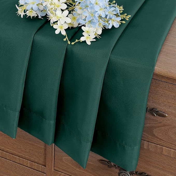 Green Small Sheer Curtains Tier 24 Inches Length 2 Pieces, Light Filtering Cafe Curtains for Living Room Bathroom, Modern Window Treatments Dual Rod Pocket, Hunter Green, 2X42Wx24L Inches