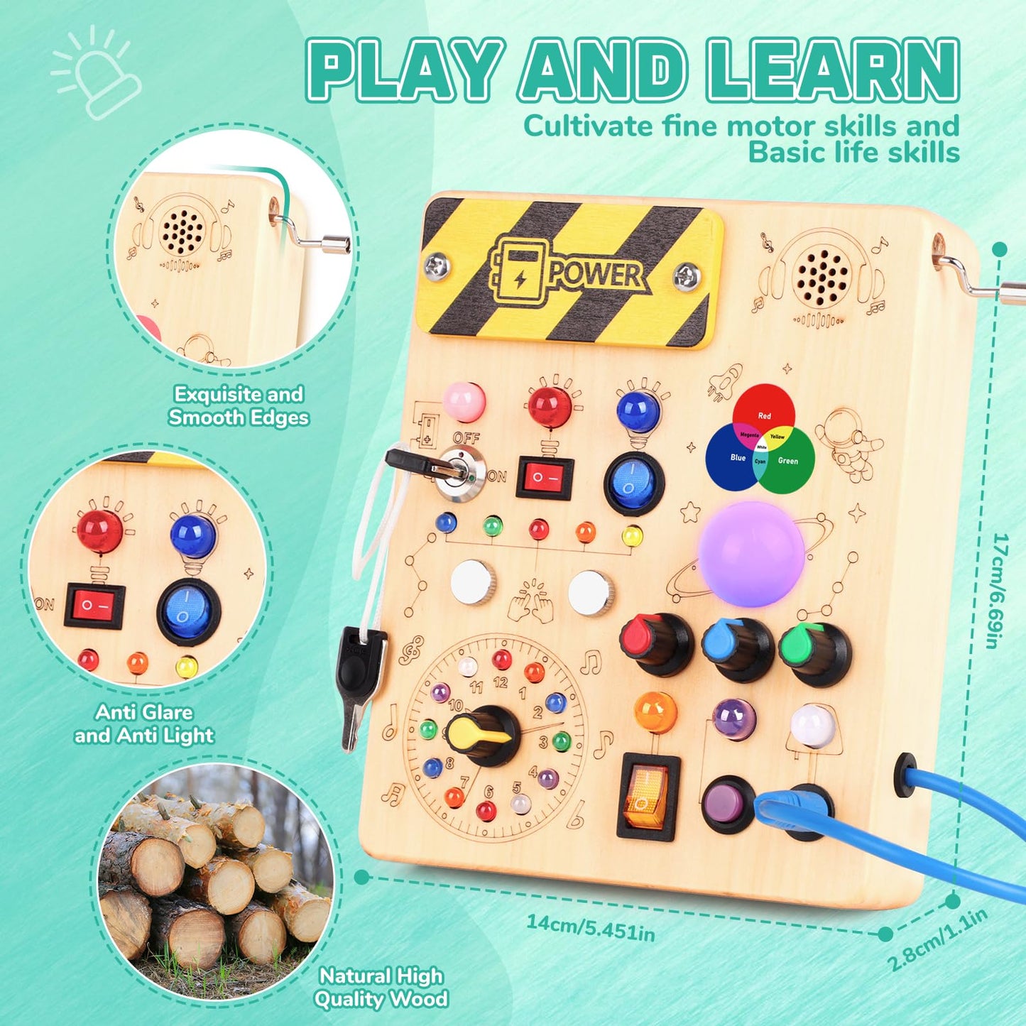 Konijiwa Busy Board, Montessori Toys for 1-3 Years Old Boys & Girls, Sensory Toys for Kids with Autism, Toddlers Learning Activity for Early Development (Busy Board v5)