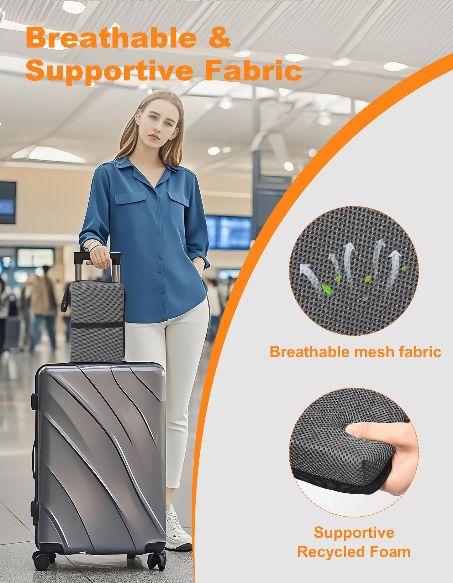 FASTMOMENT Airplane Seat Cushion Portable Travel Cushion for Comfort Foldable Stadium Pad with Breathable Fabric Seat Pad Perfect for Long Flights, Office, Camping, Bleacher (Standard Size - 15.7'')