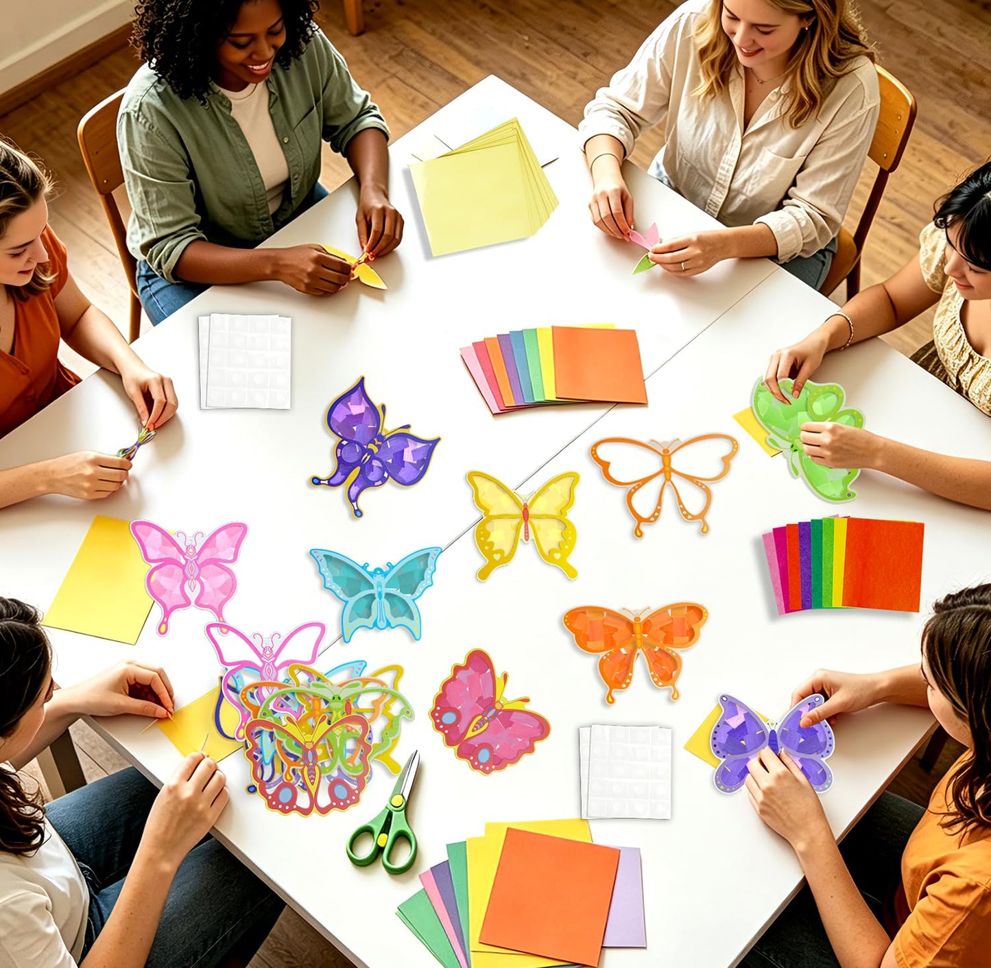 24PCS Spring Crafts Bulk: Paper Flower Suncatchers Craft Kits Butterfly Shaped Stained Glasss Efferct Paper Kits Home School Classroom Decoration Birthday Gift Creative DIY Art Project & Activity Game