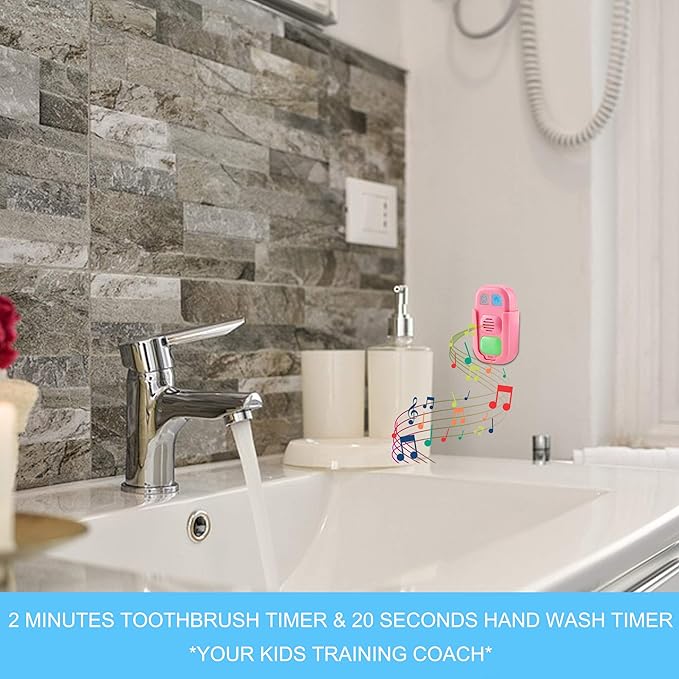 BIGMONAT Hand Washing and Musical Teeth Brushing Timer for Kids, Boy and Girl, Stick on Bathroom Timer for Children Training Coach, AAA Battery Operated, 12 Songs, Sound Volume Adjustable