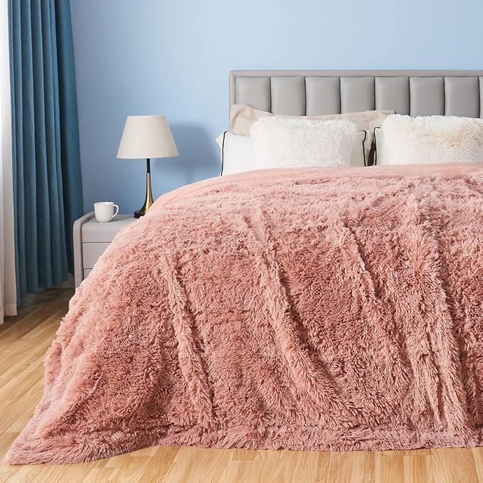 GONAAP Fuzzy Faux Fur Throw Blanket Queen Size Pink Super Soft Cozy Plush Fuzzy Shaggy Blanket for Couch Sofa Bed (Pink, Queen(90"x90"))