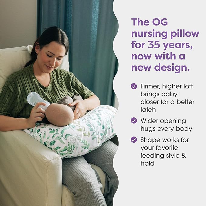 Boppy Nursing Pillow, Green Sage Leaf, Larger, More Supportive Pillow for Breastfeeding and Bottle Feeding; Firmer Fill, Higher Lift, Larger Area Than Original Nursing Pillow; JPMA Certified