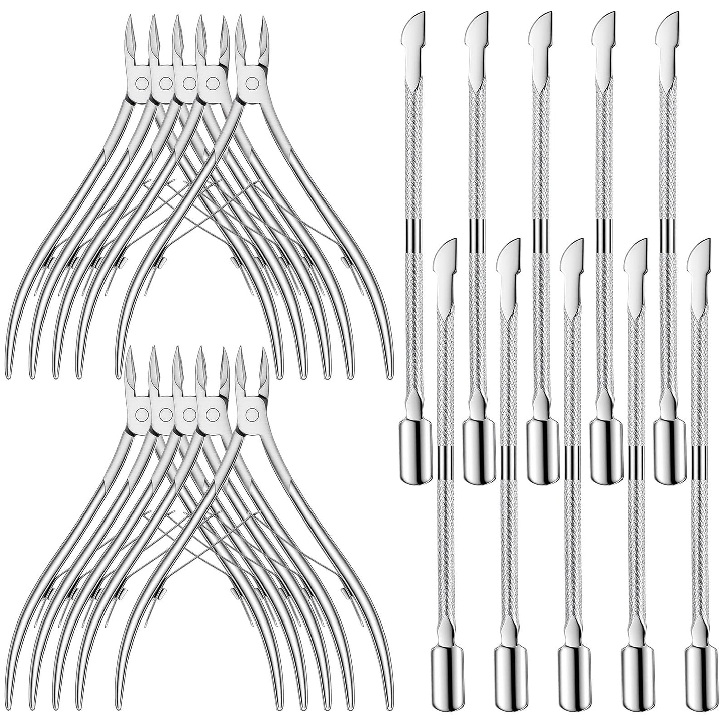 Ckhoid 20 Pieces Cuticle Trimmer with Cuticle Pusher, Professional Stainless Steel Cuticle Nippers Cuticle Remover Manicure and Pedicure Set Nail Care Kit Tools for Fingernails and Toenails (Silver)