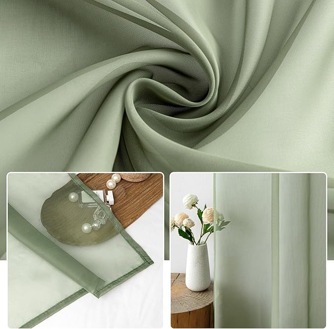 MIULEE 2 Panels Sage Green Sheer Curtains 84 inches Long Window Curtains Rod Pocket Elegant Window Voile Panels/Drapes/Treatment for Bedroom Living Room (54X84 Inches)