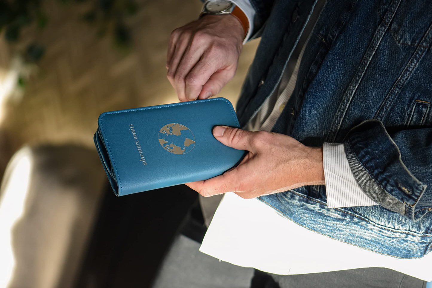 Phone Charging Passport Holder with Removable Fast Charging Power Bank that holds money, cards, phone, travel docs- RFID Blocking - Compatible with All Phones - Travel Accessories (Cerulean)
