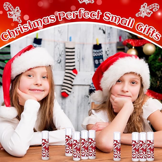25 Pack Christmas Lip Balms Bulk Christmas Candy Peppermint Cane Scented Holiday Flavor Lip Balm Gifts Xmas Party Gifts Bulk Xmas Items Stocking Stuffers for Women Men Staff Employee (Lollipop 1)