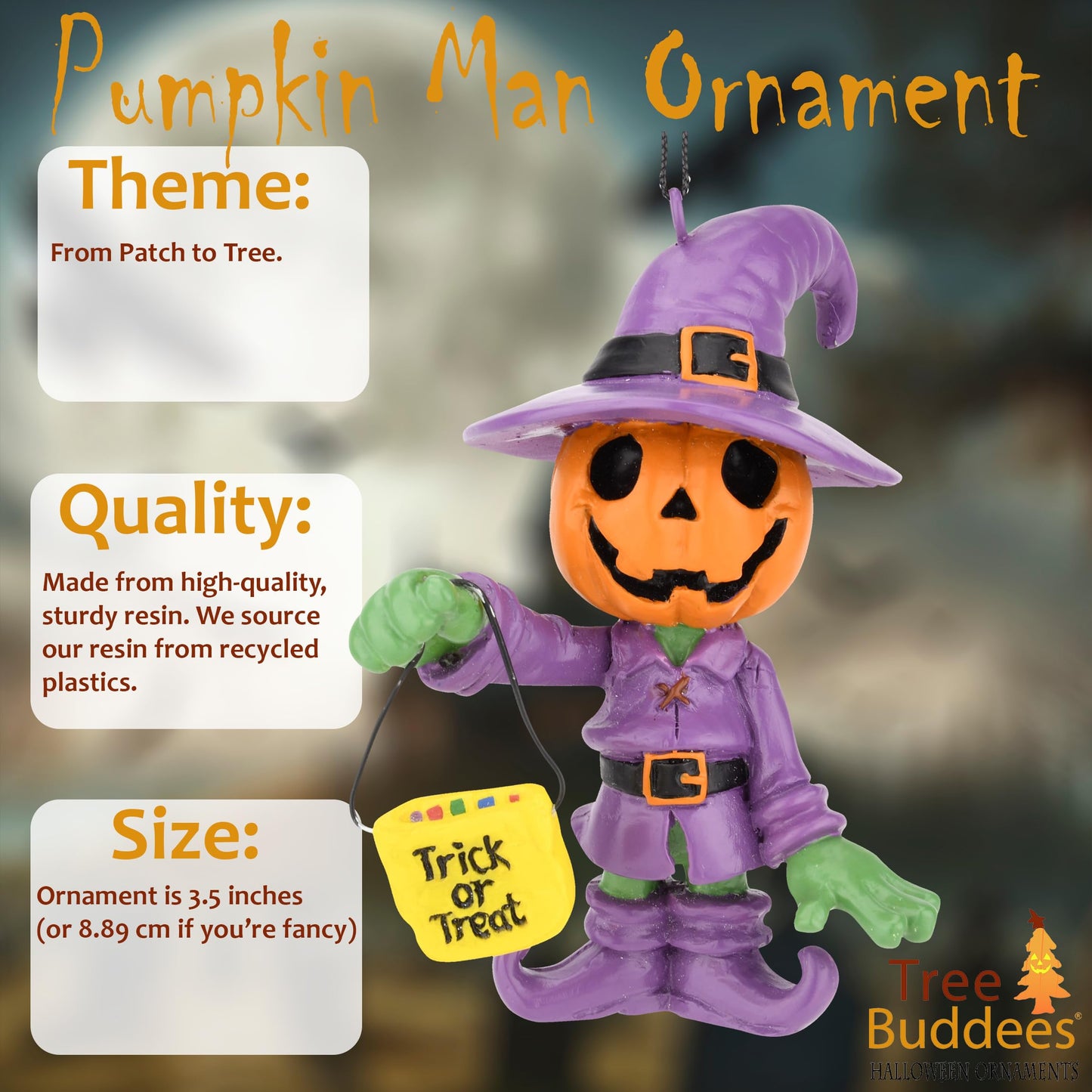 Tree Buddees Adorable Pumpkin Man with Trick or Treat Bag Halloween Ornament