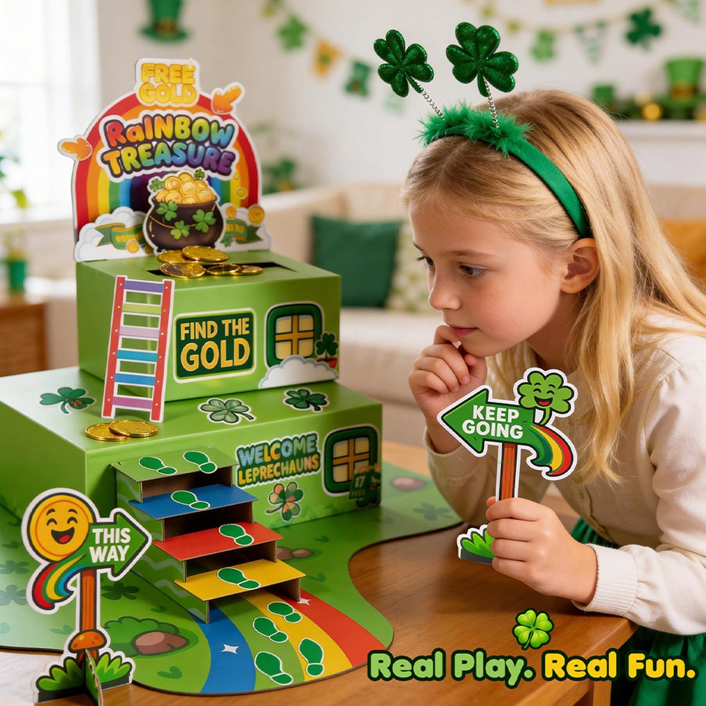 LEKSON St. Patrick’s Day Leprechaun Trap Craft Kit for Kids, Rainbow Treasure DIY Decoration Scene with Path, Signs & Accessories, Classroom & Holiday Activity Set