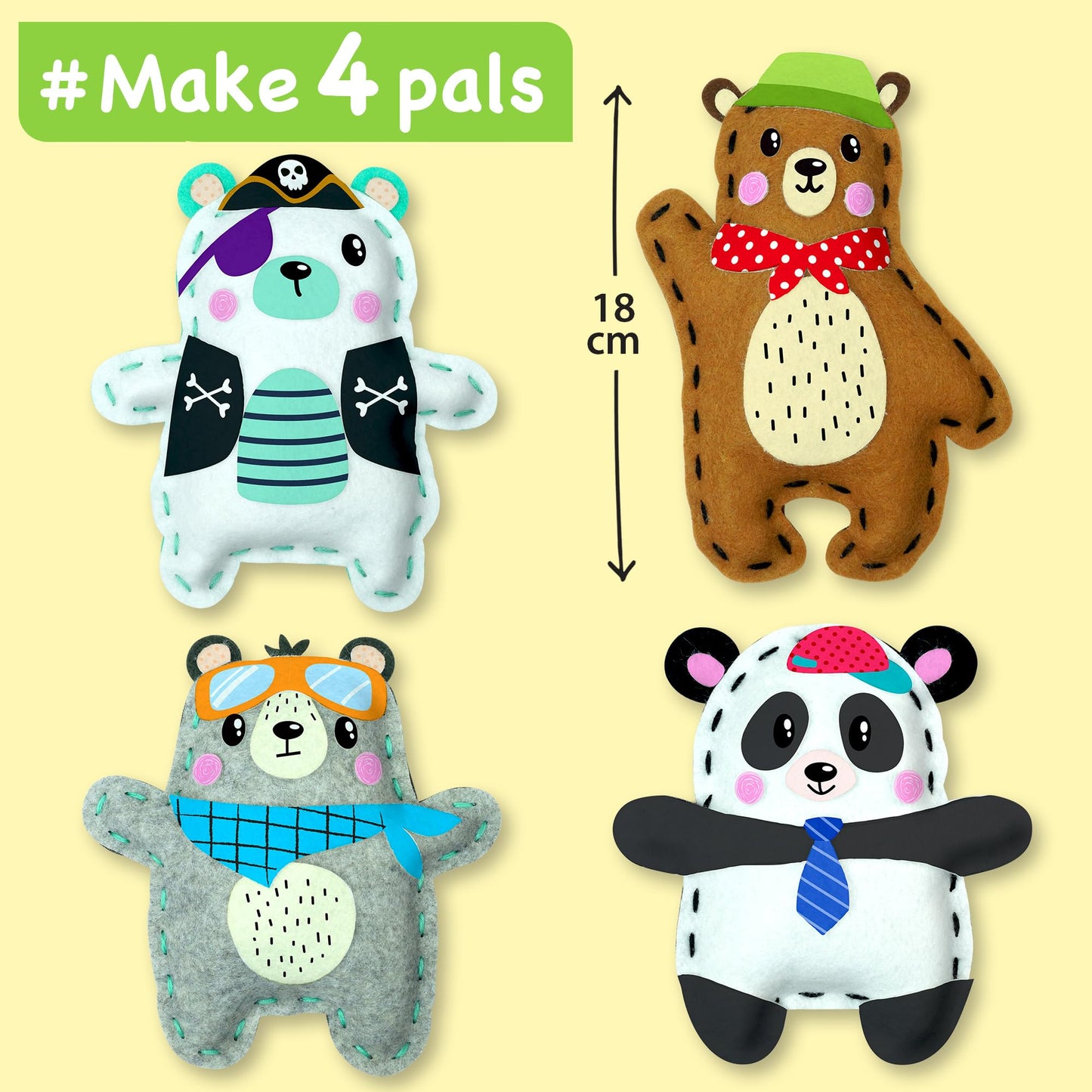 EZCRA Bear & Animal Sewing Kit for Kids Ages 4-8, No-Mess Felt Craft Projects, 4 Easy Beginner Learn-to-Sew Arts & Crafts for Boys and Girls