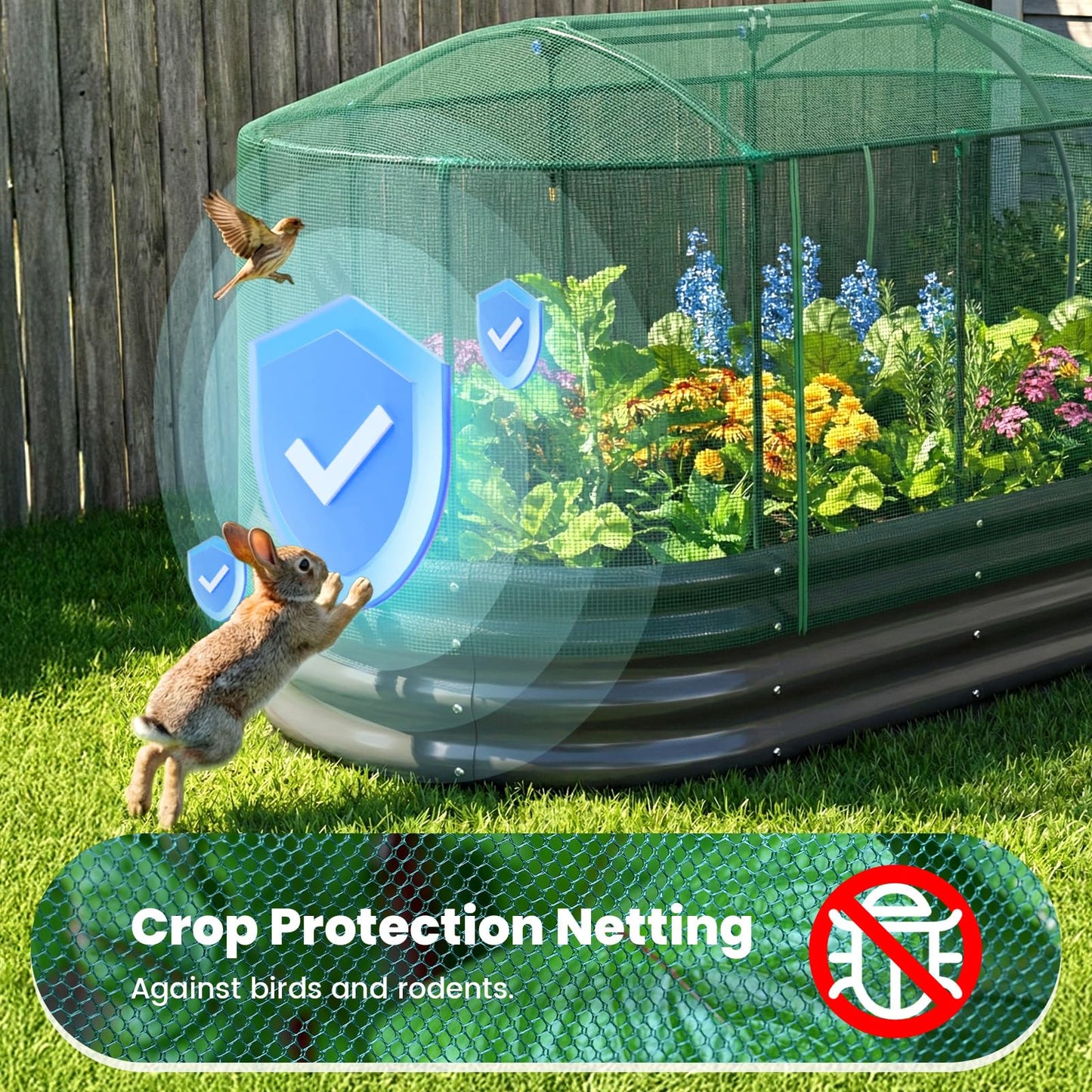 Quictent Galvanized Raised Garden Bed Kit with Self Watering System and Mesh Cover, Large Oval Metal Outdoor Planter Garden Boxes for Vegetables Herbs Flowers, 6x3x1Ft